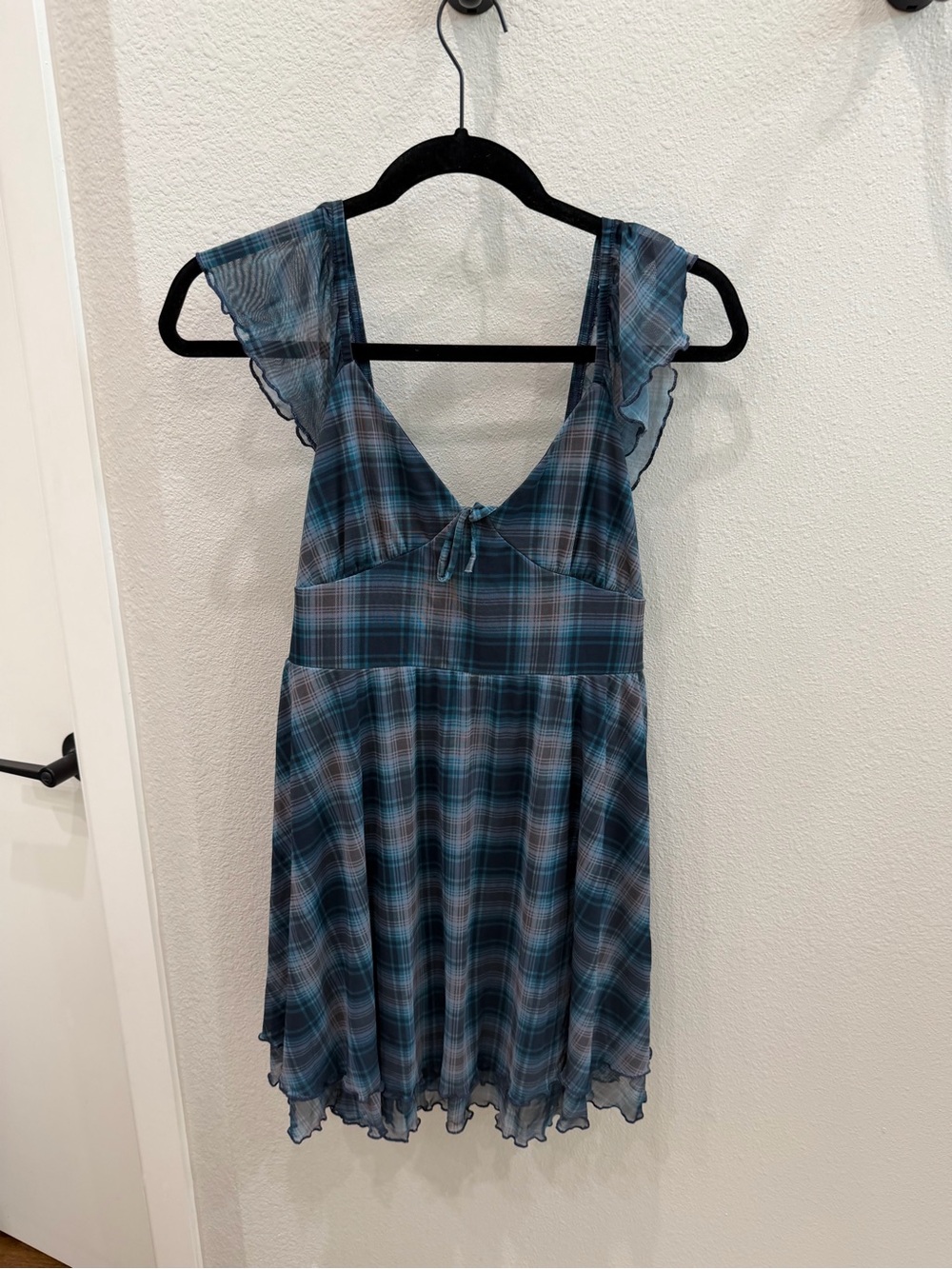 wild fable Blue Plaid Ruffle-Trim Chemise